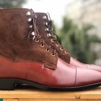 Men's Handmade Ankle High Brown Cap Toe Leather Suede Lace Up Boot - Thumbnail 3