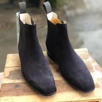 Handmade Men's Navy Blue Ankle Chelsea Suede Boot - Thumbnail 2