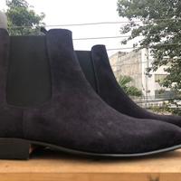 Handmade Men's Navy Blue Ankle Chelsea Suede Boot - Thumbnail 3
