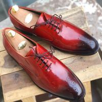 Handmade Tone Brown Shining Leather Shoes Lace Up Shoes For Men's - Thumbnail 1