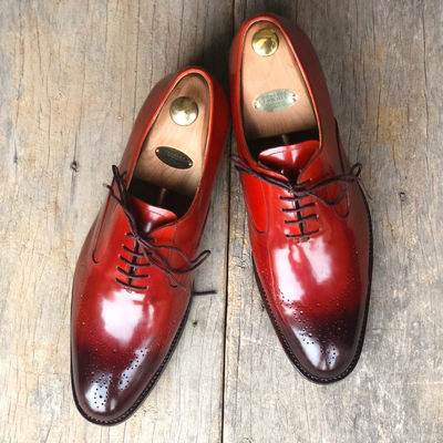 Handmade tone brown shining leather shoes lace up shoes for men's - Thumbnail 4