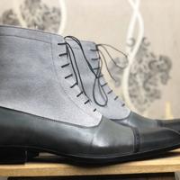 Men's Handmade Ankle High Gray Cap Toe Leather Suede Boot - Thumbnail 1