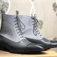 Men's Handmade Ankle High Gray Cap Toe Leather Suede Boot - Thumbnail 3