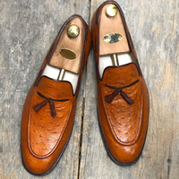 Men's Handmade Ostrich Tan Leather Tussles Loafers Shoes  - Thumbnail 1