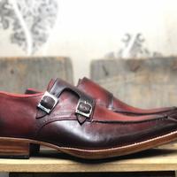 Men's Handmade Burgundy Leather Double Monk Shoes - Thumbnail 1