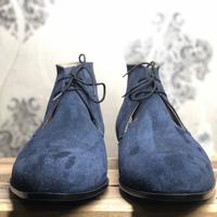 Men's Handmade Half Ankle Navy Blue Suede Lace Up Boot - Thumbnail 2