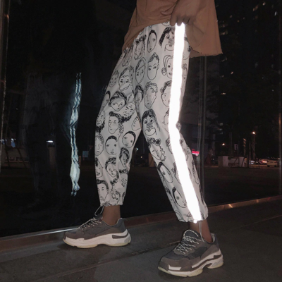 Loose harajuku printed elastic waist pants - Thumbnail 3