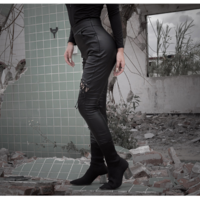 High Waist PU Leather Gothic Black Pants - Thumbnail 1