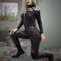 High Waist PU Leather Gothic Black Pants - Thumbnail 3
