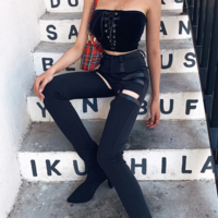 Highwaist Bodycon Black Gothic Pants - Thumbnail 1