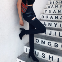 Highwaist Bodycon Black Gothic Pants - Thumbnail 3