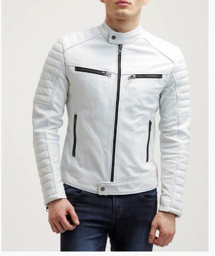 Man White biker jacket, Men's leather jacket, White Leather jackets for men