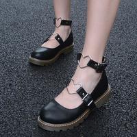 Black/White/Pink Lolita Heart Buckle Shoes G-2999 - Thumbnail 1