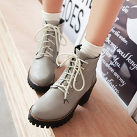 Lace Up High Heel Ankle Boots G-3002 - Thumbnail 1
