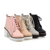 Lace Up High Heel Ankle Boots G-3002 - Thumbnail 2