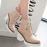 Lace Up High Heel Ankle Boots G-3002 - Thumbnail 3