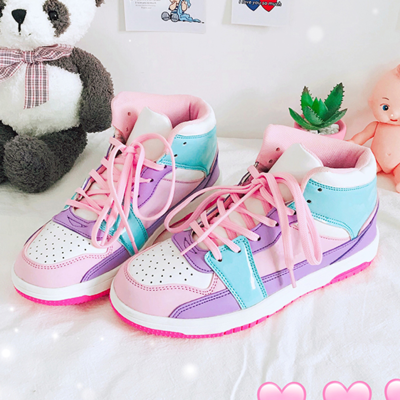 Harajuku cute ins macarons color matching high-top sneakers - Thumbnail 5