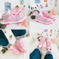 Harajuku cute ins macarons color matching high-top sneakers - Thumbnail 4
