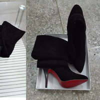 Thigh High Heeled Faux Suede Boots G-3013 - Thumbnail 1