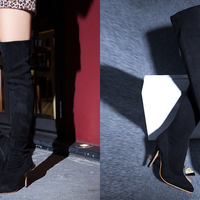 Thigh High Heeled Faux Suede Boots G-3013 - Thumbnail 2