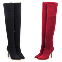 Thigh High Heeled Faux Suede Boots G-3013 - Thumbnail 4