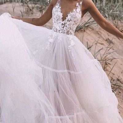 Ball gown tulle wedding dress lace appliques bridal gowns - Thumbnail 5
