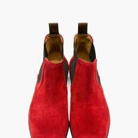 Handmade Men's Red Ankle Chelsea Suede Boot For Men's - Thumbnail 1