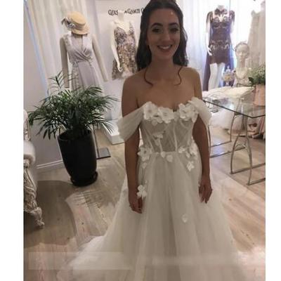  plus size a line 3d appliques wedding dresses with off shoulder new arrival sweetheart long princess bridal gowns