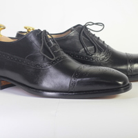 Handmade Black Cap Toe Brogue Leather Lace Up Shoes For Men's - Thumbnail 1