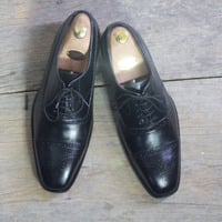 Handmade Black Cap Toe Brogue Leather Lace Up Shoes For Men's - Thumbnail 3
