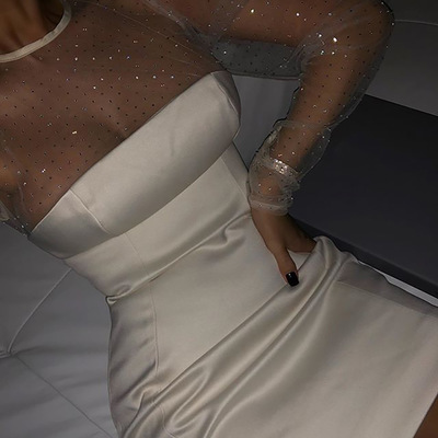 Sexy Round Neck High Waist Long Sleeve Dress