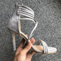 Faux Suede Zipper Stiletto Heel Fashion Sandals G-3028 - Thumbnail 3