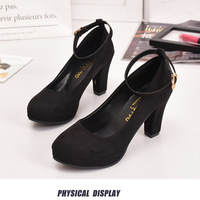 Pink Round Toe Chunky Buckle Fashion High-Heeled ShoesG-3030 - Thumbnail 2