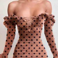 Sweet V-Neck Long Sleeve Dress - Thumbnail 1