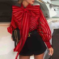 Striped Sexy Long Sleeve Top - Thumbnail 1