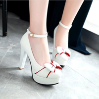 Pink Round Toe Chunky Bow Sweet High-Heeled Shoes G-3038 - Thumbnail 1