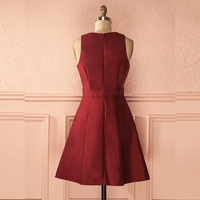 Burgundy satin short prom dress - Thumbnail 2