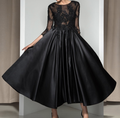 Vintage 3/4 Sleeves Applique A-Line Evening Dress,315