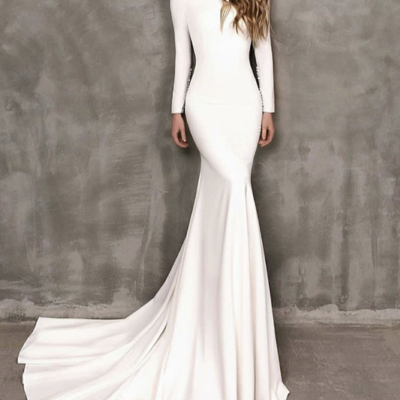 Mermaid long prom dress,elegant long sleeve prom dress,backless party dress, - Thumbnail 5