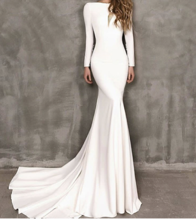 Mermaid long prom dress,elegant long sleeve prom dress,backless party dress,