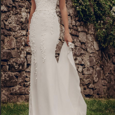 Strapless sleeveless wedding dress,simple white satin bridal dress with appliques,233 - Thumbnail 4