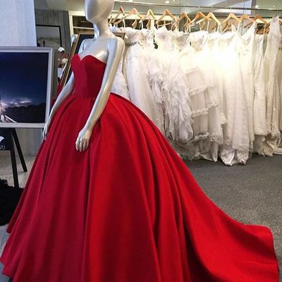 Sweetheart prom dresses, ball gown, red satin prom dresses, evening dresses, formal dresses, dresses for prom,,321 - Thumbnail 5
