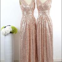 Sequin bridesmaid dresses, v-neck bridesmaid dresses, popular bridesmaid dresses, cheap bridesmaid dresses,324 - Thumbnail 1