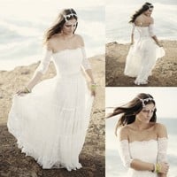 Wedding dresses,off shoulder bridal gown,lace wedding dresses,half sleeve bridesmaid dresses,perfect wedding dresses for beach wedding,325 - Thumbnail 1
