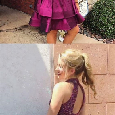 Open back rhinestone plum homecoming dresses, homecoming dresses, cheap homecoming dresses,328 - Thumbnail 4