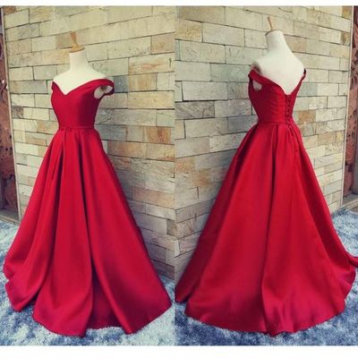 Off shoulder prom dress, red prom dress, lace up prom dress, ball gown, dresses for prom, evening dresses,329