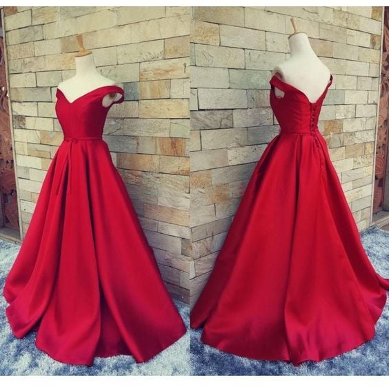 Off shoulder prom dress, red prom dress, lace up prom dress, ball gown, dresses for prom, evening dresses,329