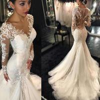 Wedding Dresses,bridal gown,see through long sleeve wedding dress,mermaid bridal gown,lace wedding dresses,sexy bridal gown,331 - Thumbnail 1