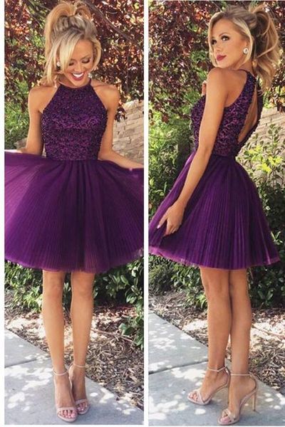 Shinny Homecoming Dresses,Short Cute Prom Dress,Simple Design Tulle Purple Prom Dress,332