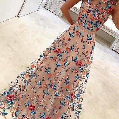 New style popular a line sleeveless long prom dresses formal dress with embroidery,334